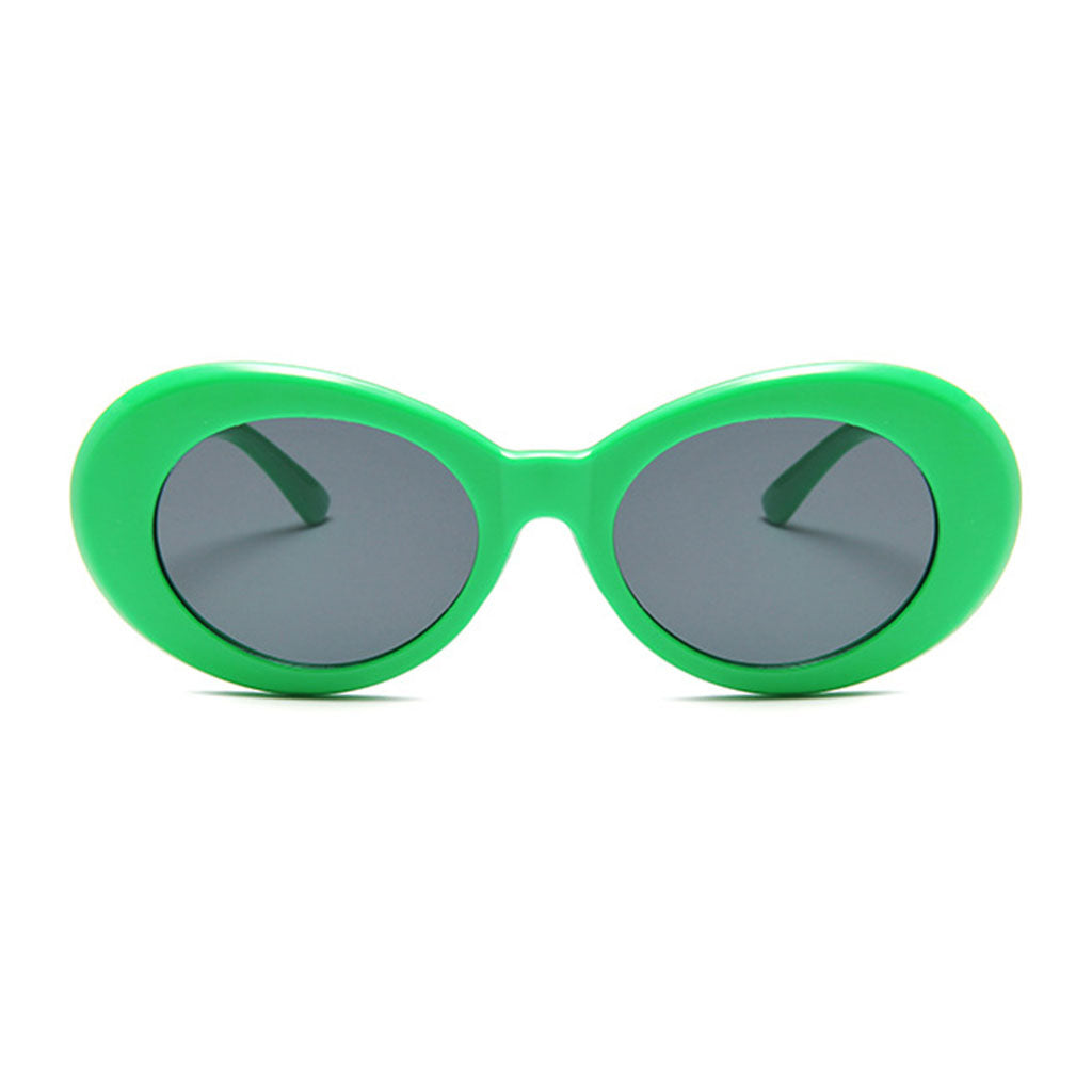Oval Sunglass Lens Plastic Thick Frame Classic for Gatherings Holiday Travel Emerald framed gray