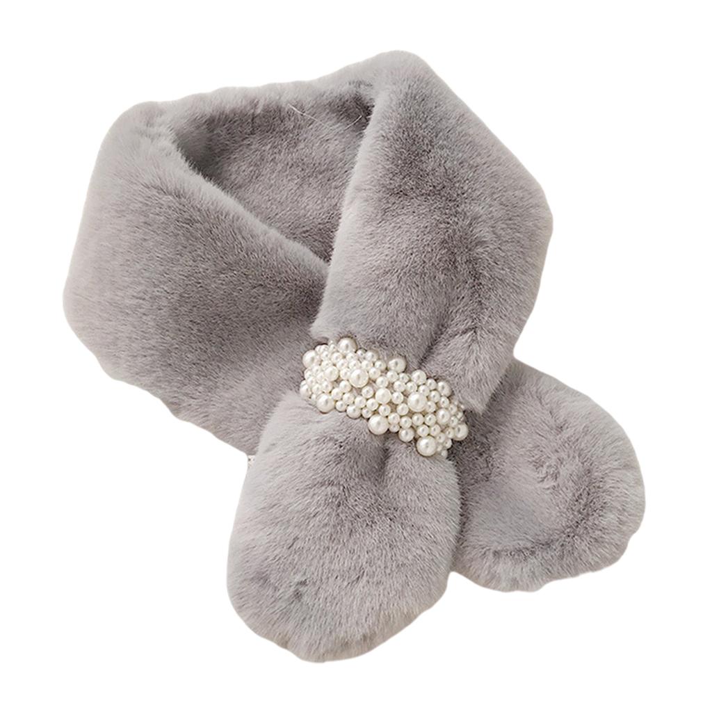 Scarves Furry Solid Warm Fleece Faux Fur Soft Cozy for Coat Dress Light Grey