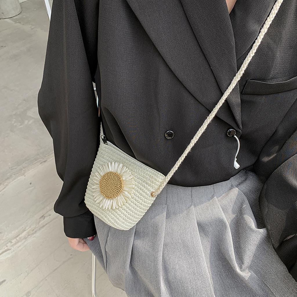 Straw Bag Portable Colorful Accessories Humanize Practical for Girl white