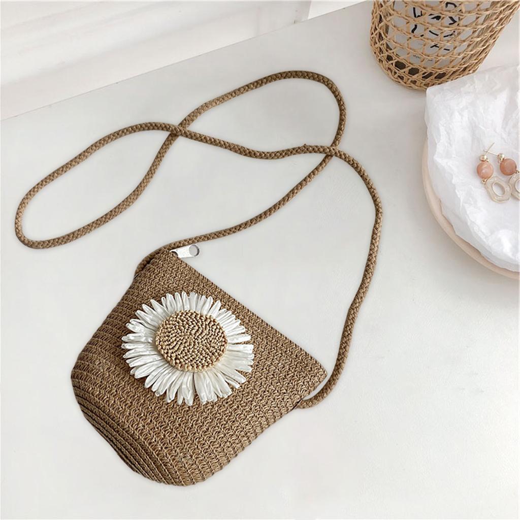 Straw Bag Portable Colorful Accessories Humanize Practical for Girl Khaki