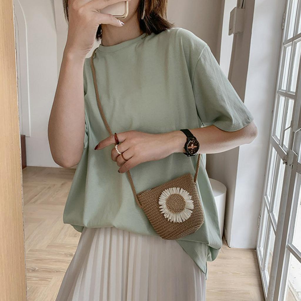 Straw Bag Portable Colorful Accessories Humanize Practical for Girl Khaki