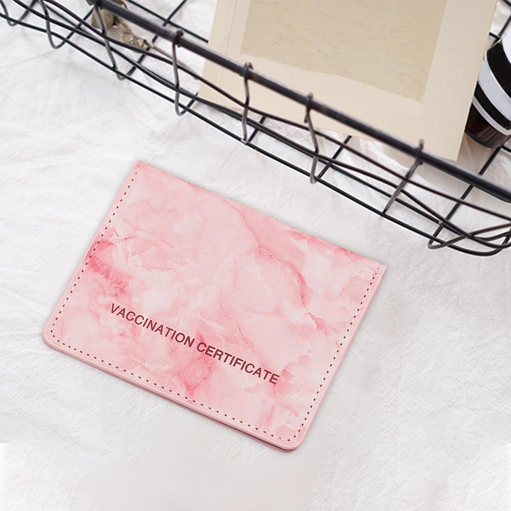 Vaccination Card Protector Slim Leather Wallet for Documents Pink