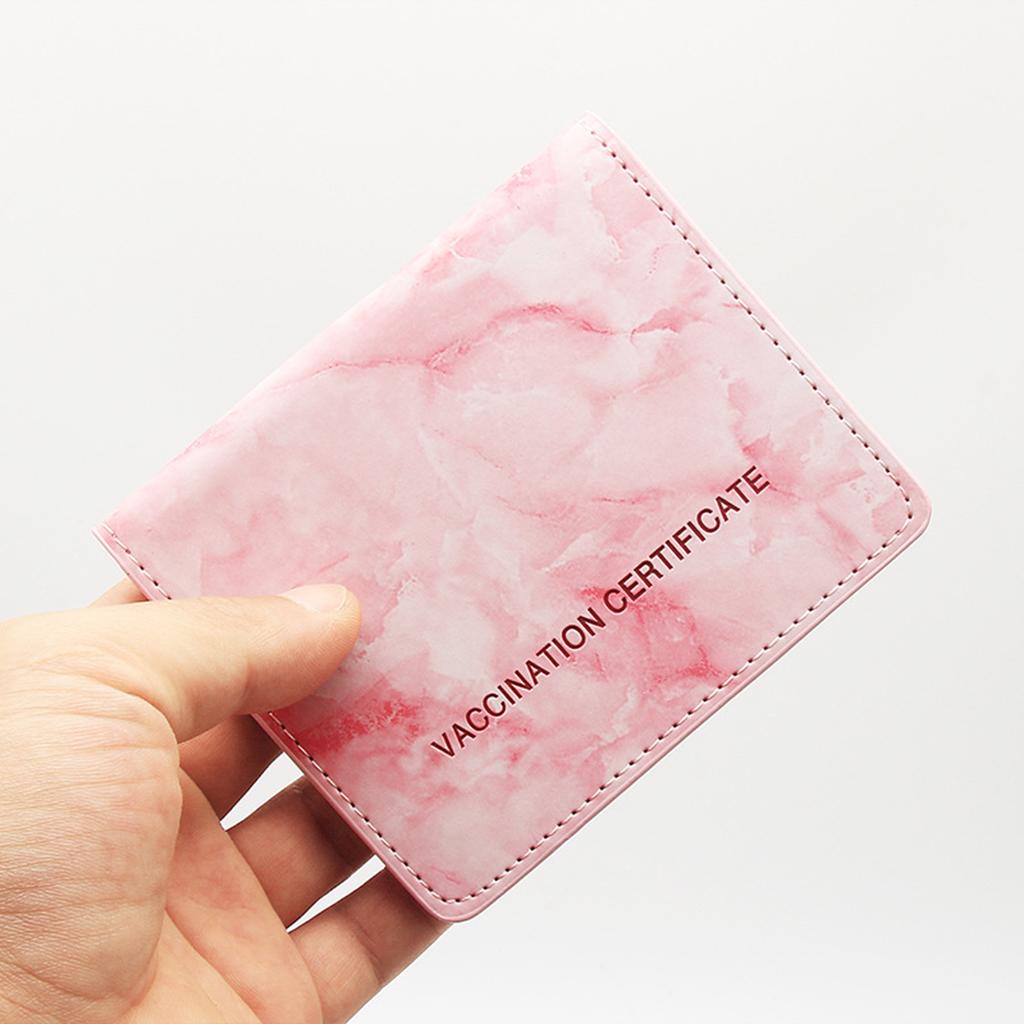 Vaccination Card Protector Slim Leather Wallet for Documents Pink