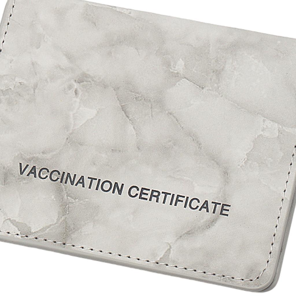 Vaccination Card Protector Slim Leather Wallet for Documents Grey