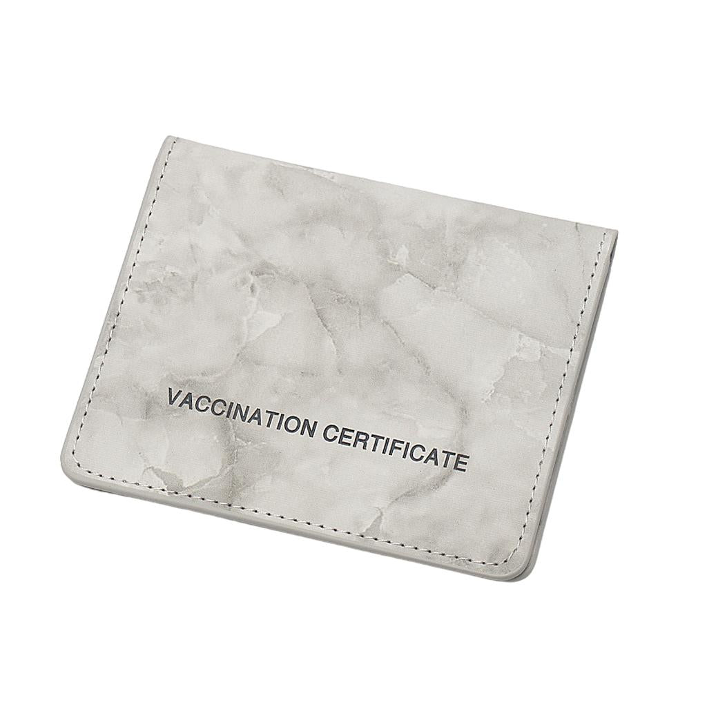 Vaccination Card Protector Slim Leather Wallet for Documents Grey