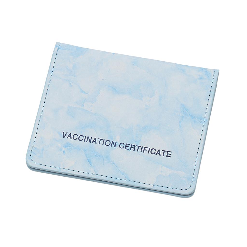 Vaccination Card Protector Slim Leather Wallet for Documents Sea blue