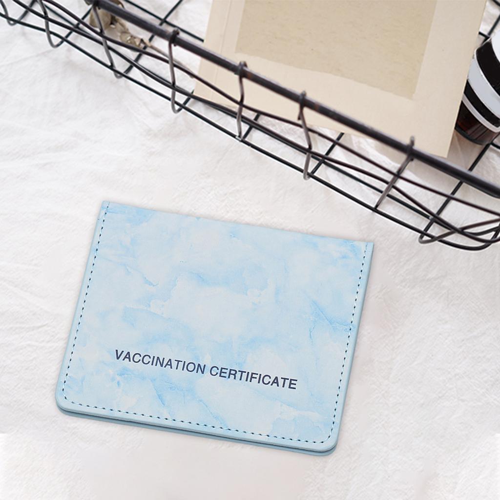 Vaccination Card Protector Slim Leather Wallet for Documents Sea blue