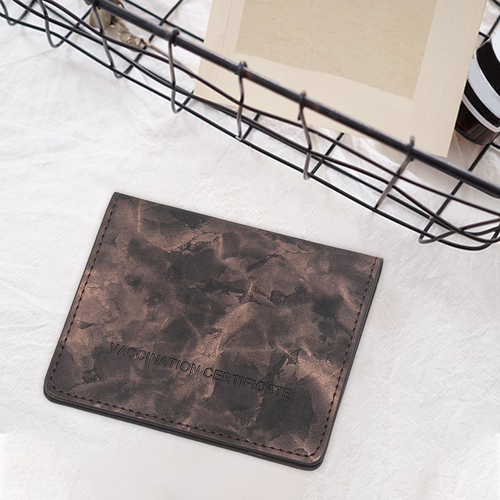 Vaccination Card Protector Slim Leather Wallet for Documents Black