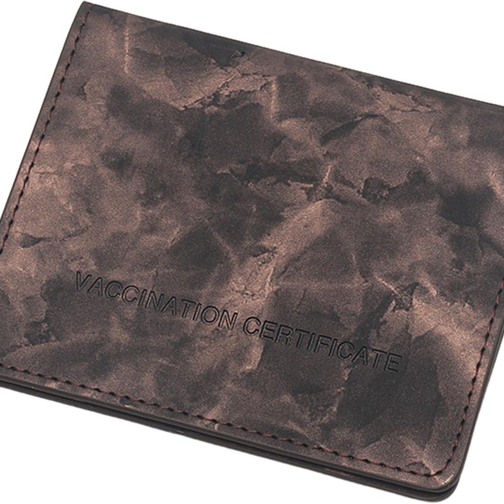 Vaccination Card Protector Slim Leather Wallet for Documents Black