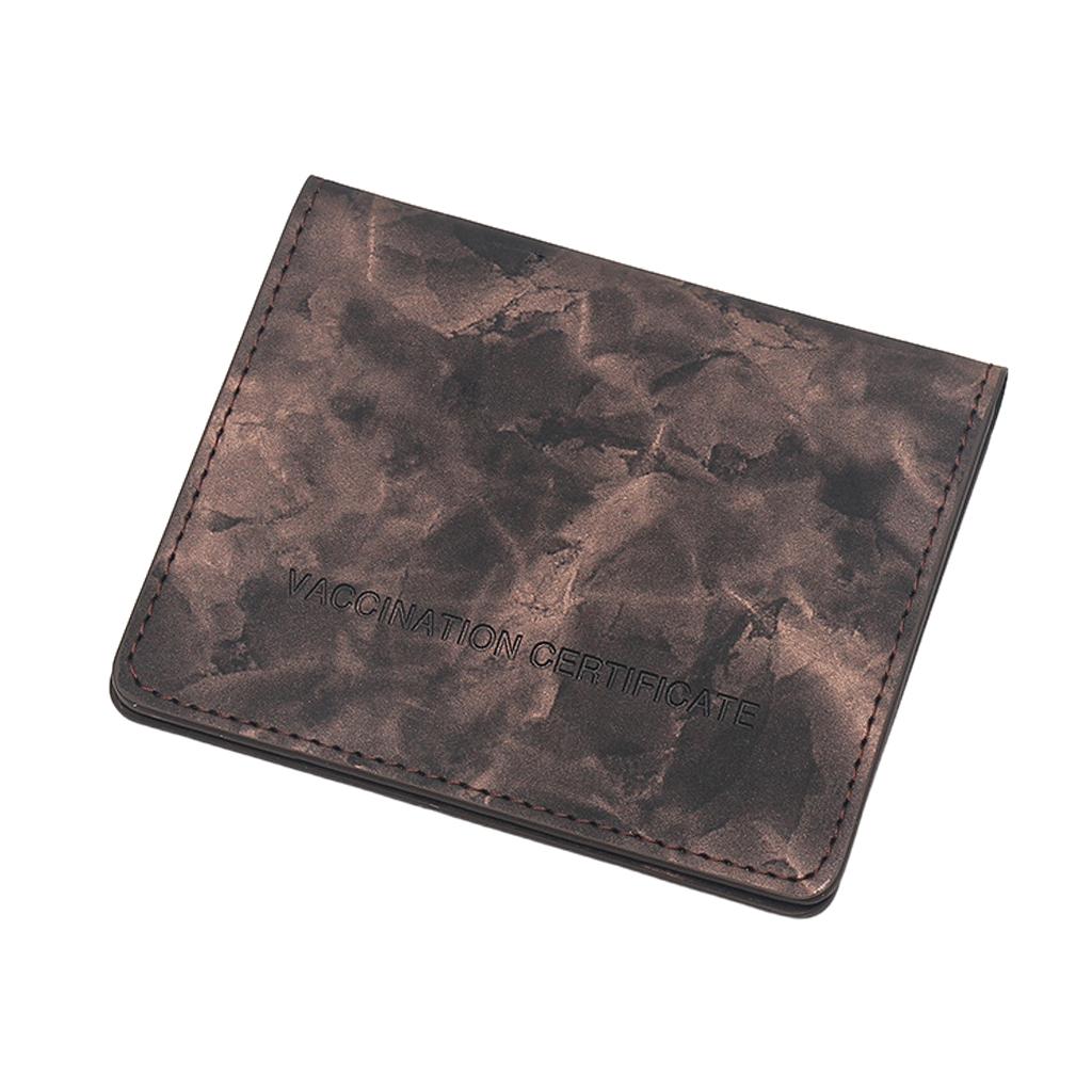 Vaccination Card Protector Slim Leather Wallet for Documents Black