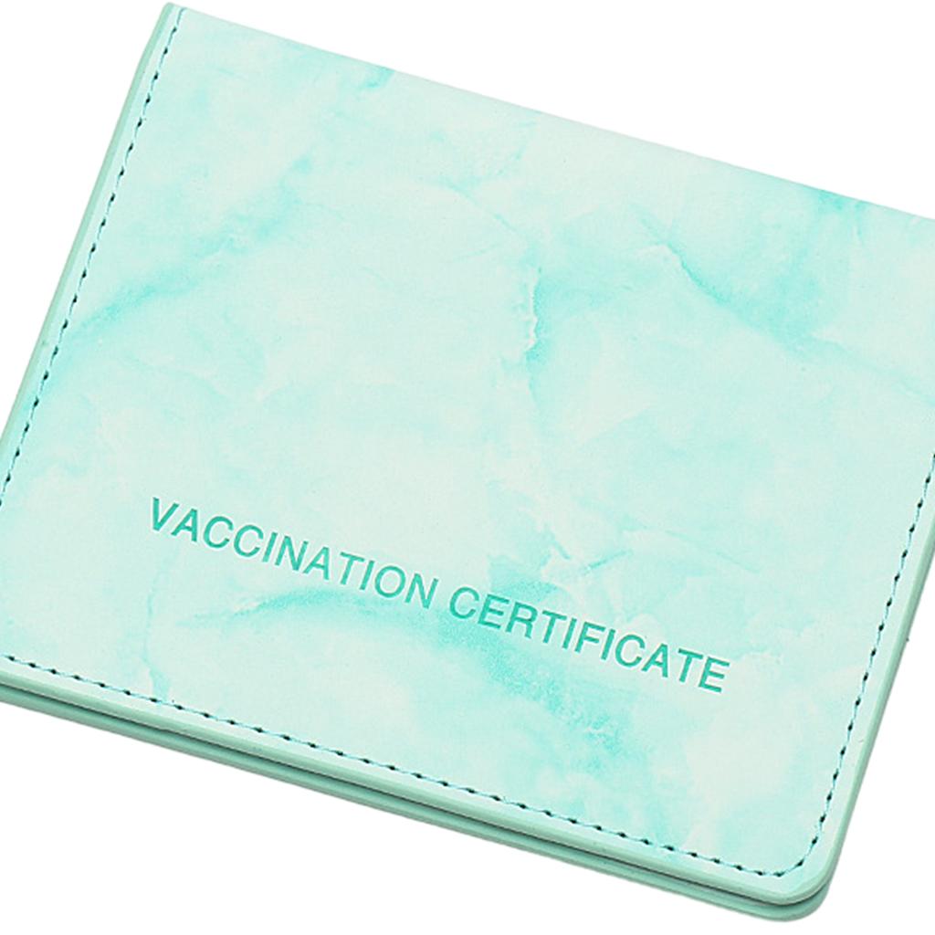 Vaccination Card Protector Slim Leather Wallet for Documents Light green