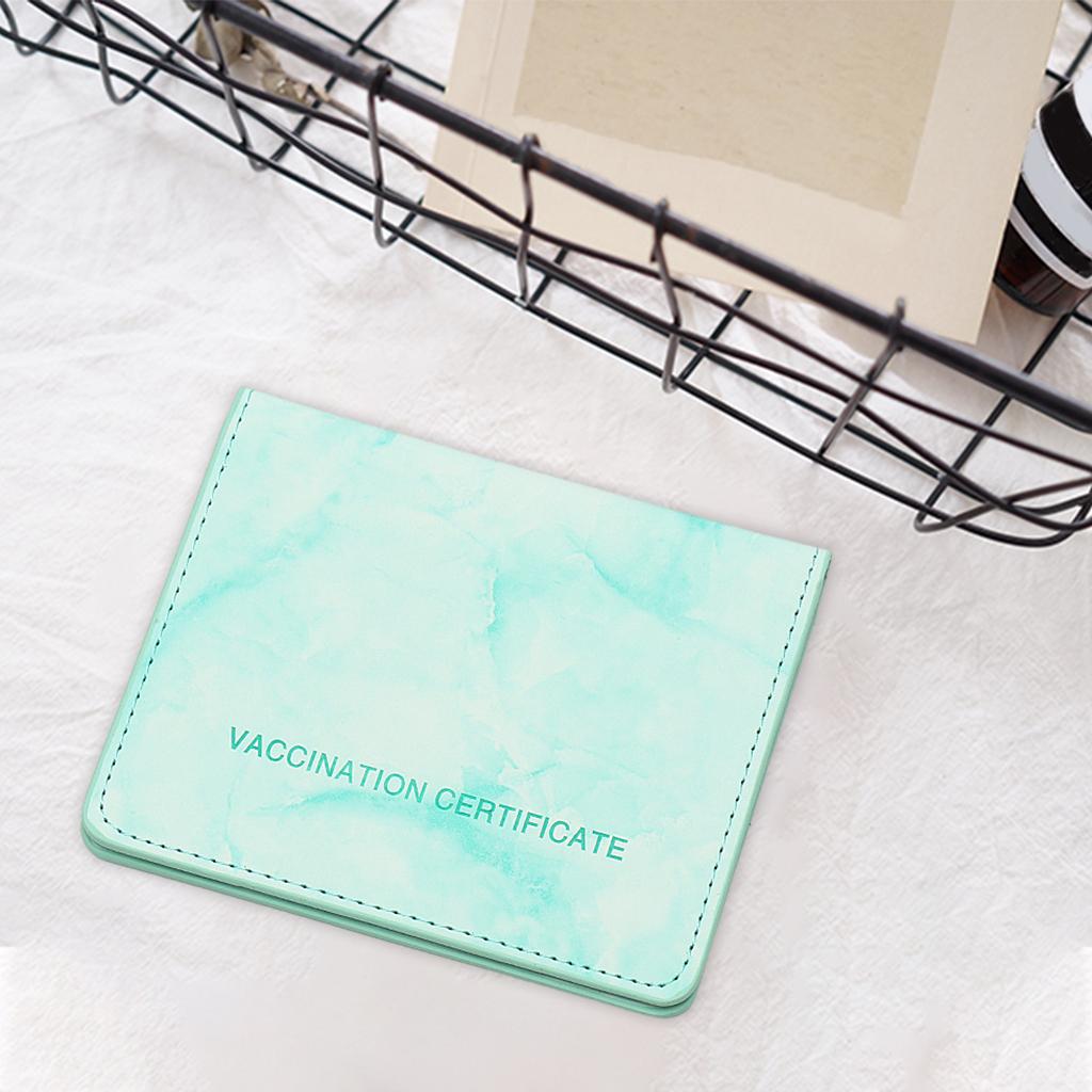 Vaccination Card Protector Slim Leather Wallet for Documents Light green