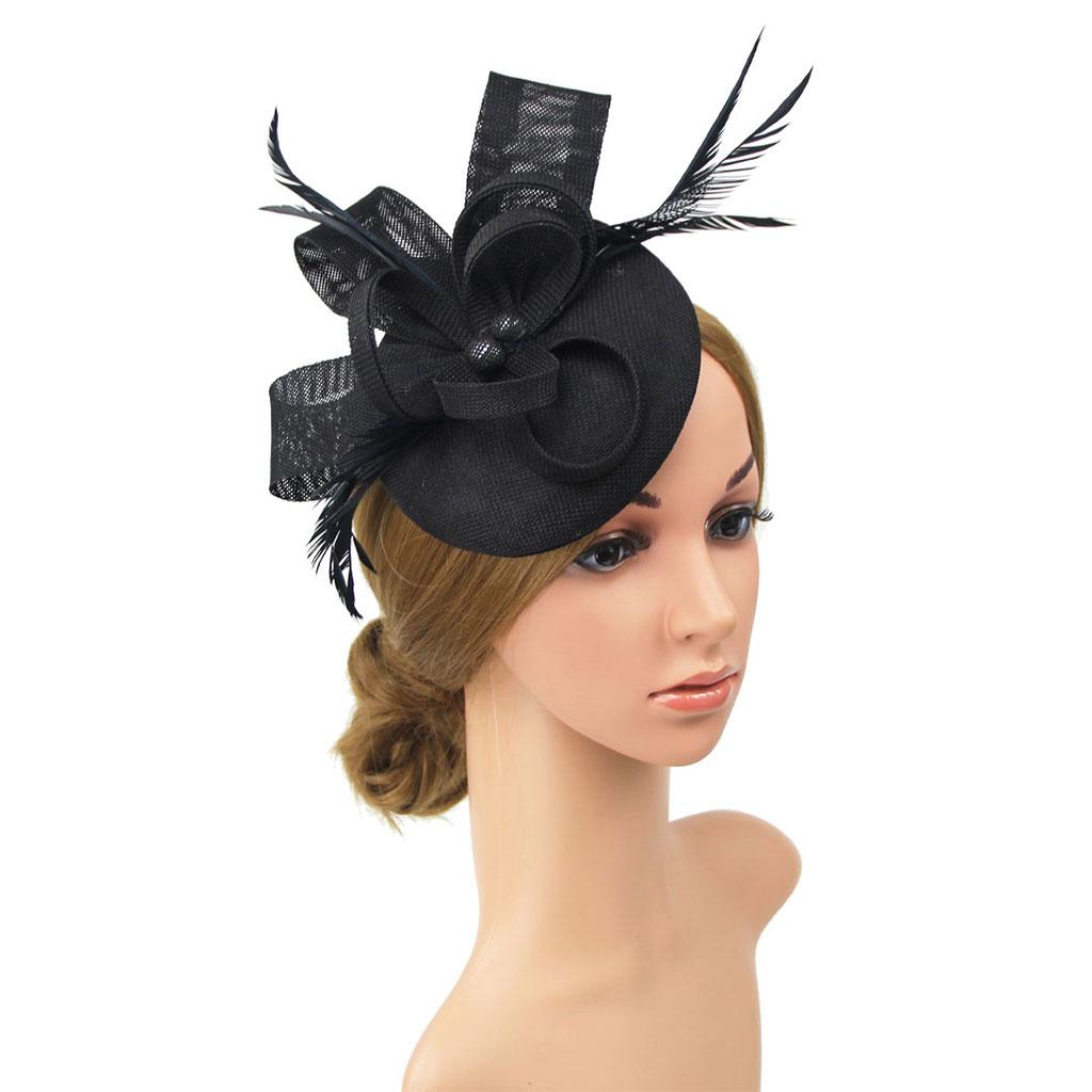 Women Bow Feather Headband Fascinator Hat Weddings Ladies Day Black
