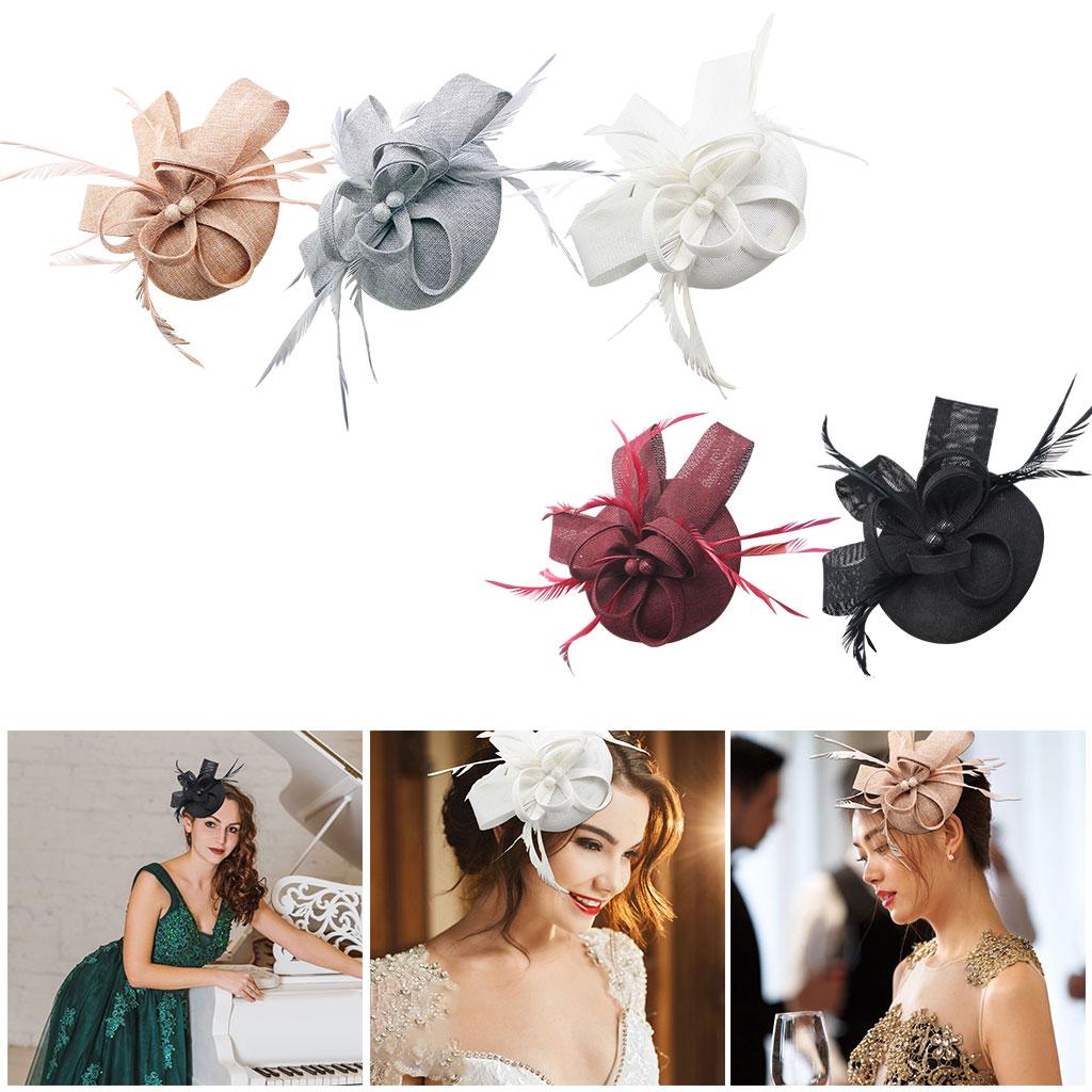 Women Bow Feather Headband Fascinator Hat Weddings Ladies Day Black