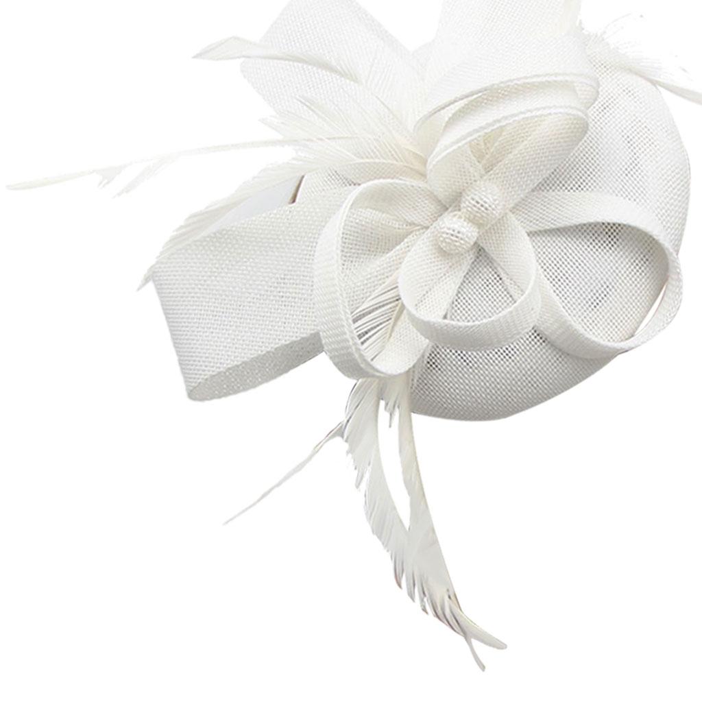 Women Bow Feather Headband Fascinator Hat Weddings Ladies Day White