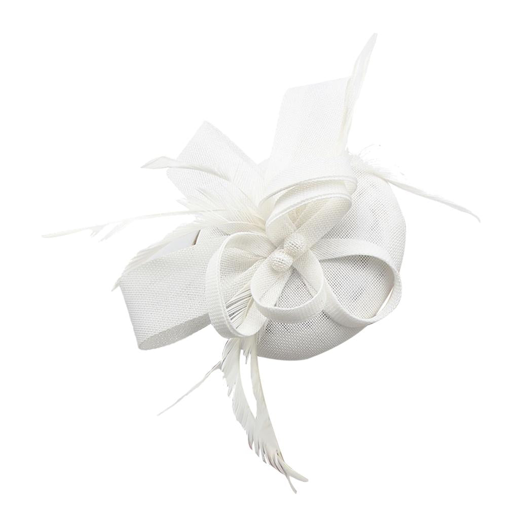 Women Bow Feather Headband Fascinator Hat Weddings Ladies Day White