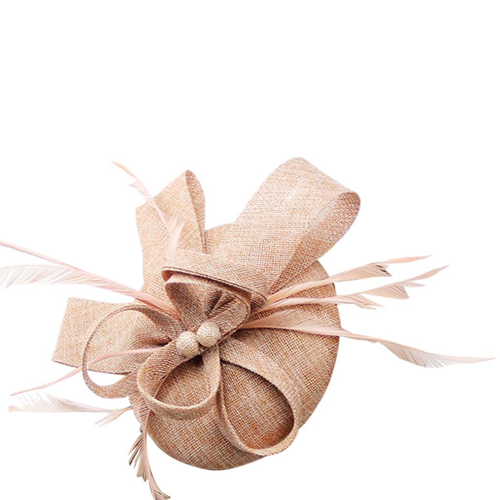 Women Bow Feather Headband Fascinator Hat Weddings Ladies Day Nude pink