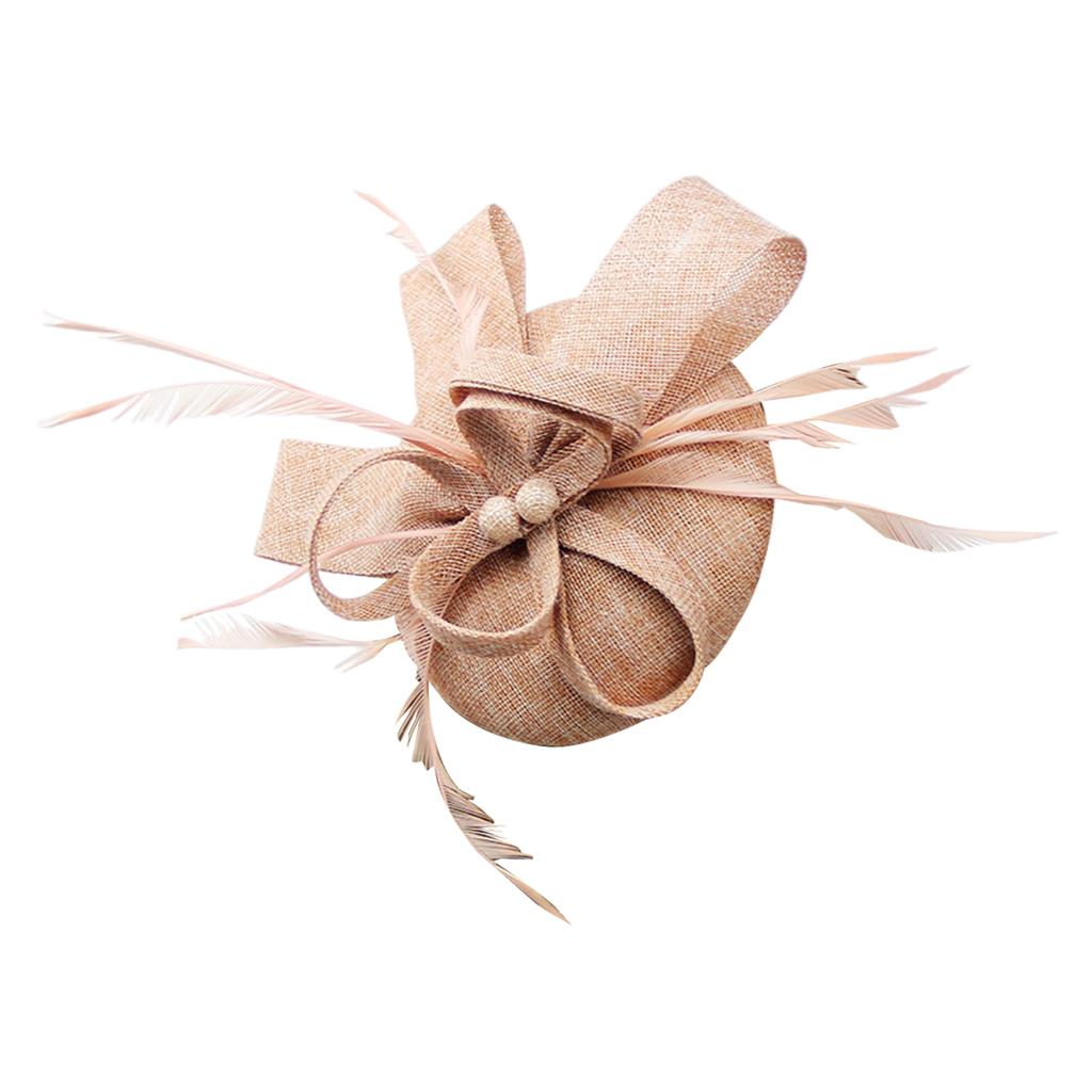 Women Bow Feather Headband Fascinator Hat Weddings Ladies Day Nude pink