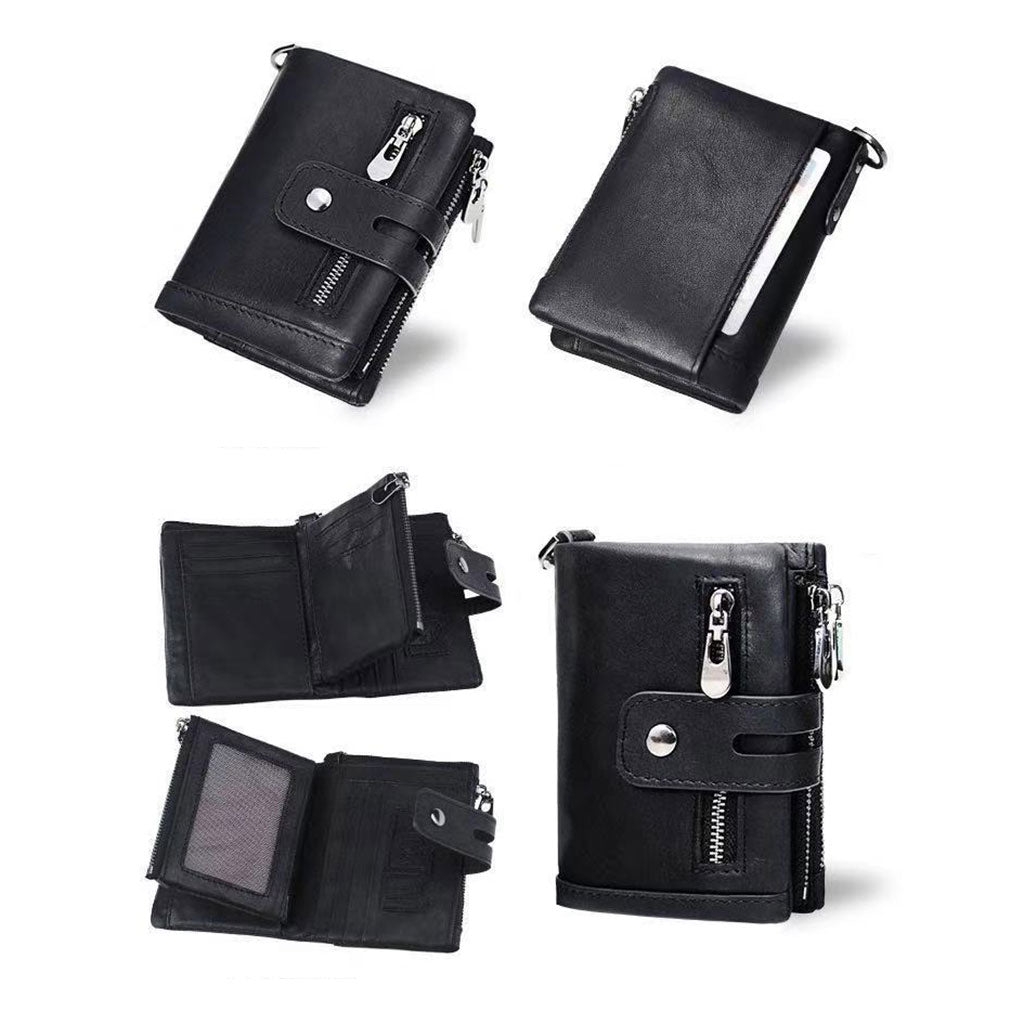 Mens Wallet Cowhide Leather Wallet Credit Card Holder RFID Bifold Black