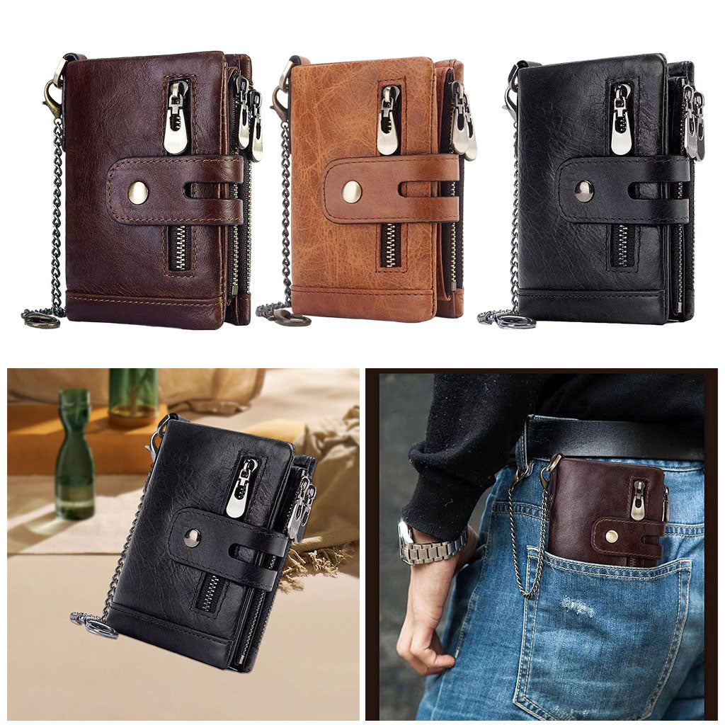 Mens Wallet Cowhide Leather Wallet Credit Card Holder RFID Bifold Black