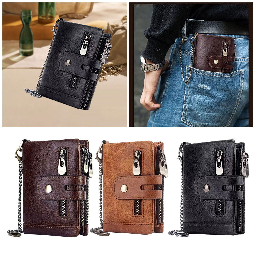 Mens Wallet Cowhide Leather Wallet Credit Card Holder RFID Bifold Black