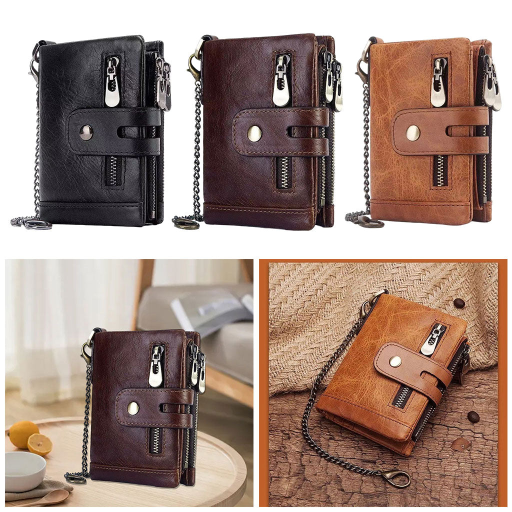 Mens Wallet Cowhide Leather Wallet Credit Card Holder RFID Bifold Black