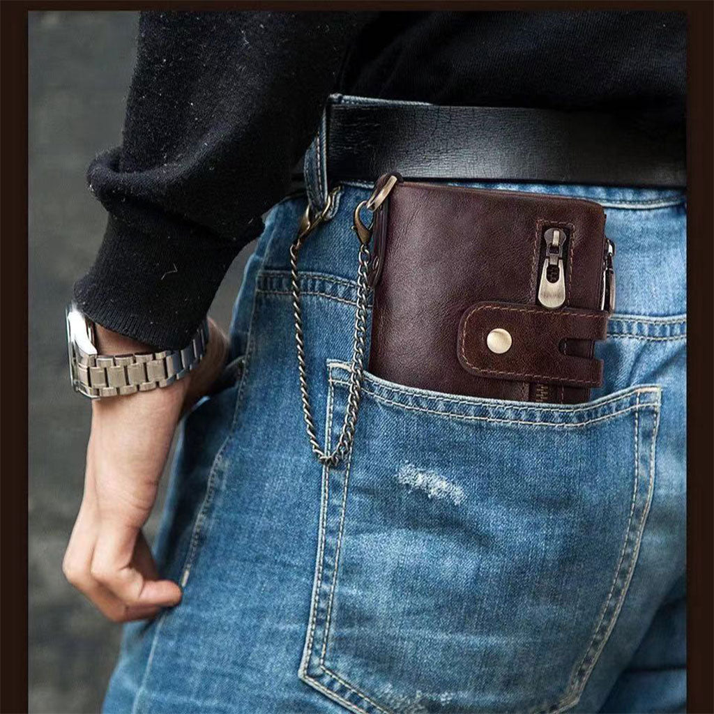 Mens Wallet Cowhide Leather Wallet Credit Card Holder RFID Bifold Coffee