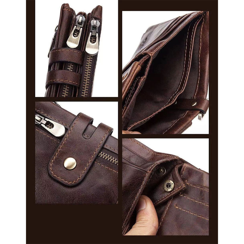 Mens Wallet Cowhide Leather Wallet Credit Card Holder RFID Bifold Coffee