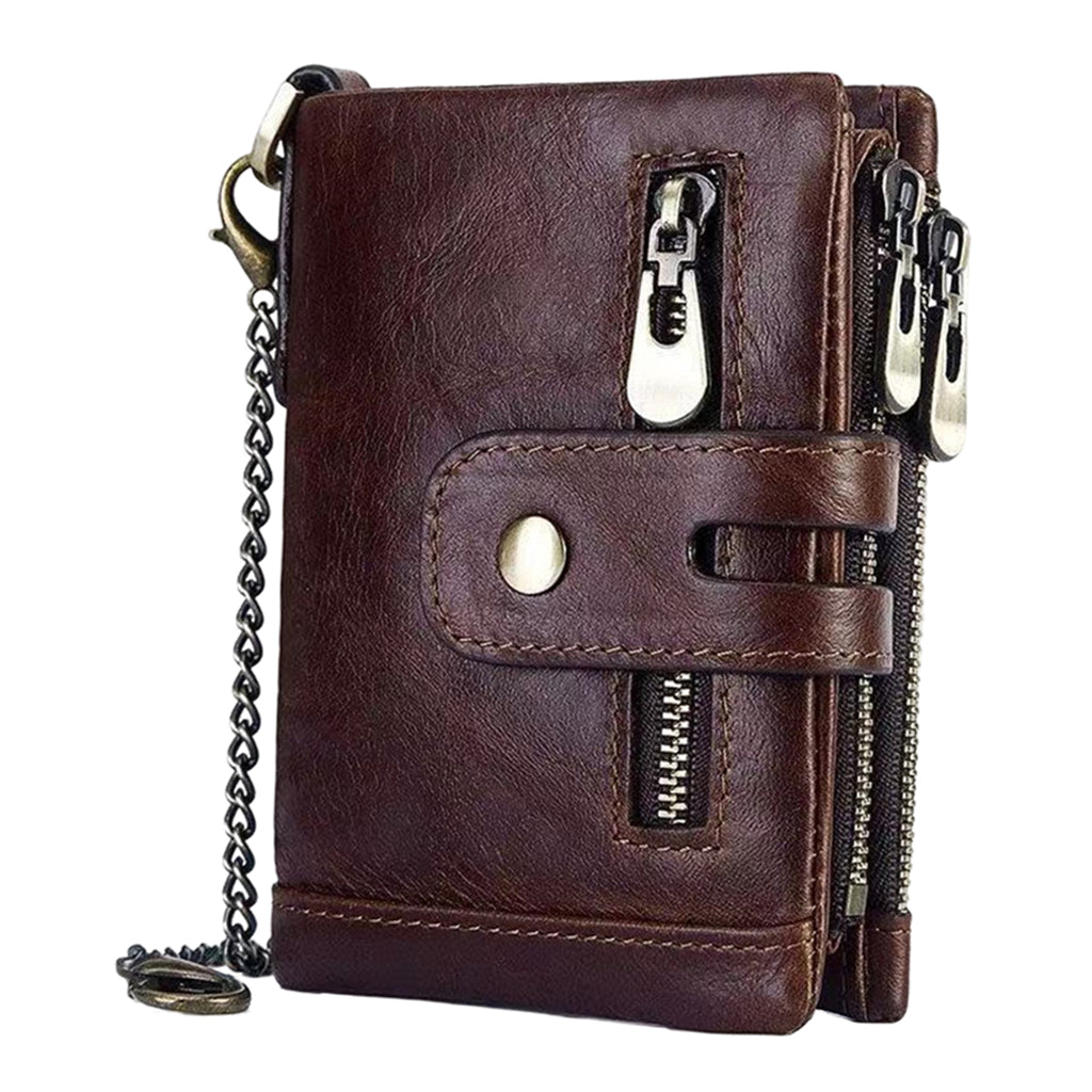 Mens Wallet Cowhide Leather Wallet Credit Card Holder RFID Bifold Coffee