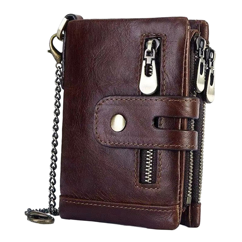 Mens Wallet Cowhide Leather Wallet Credit Card Holder RFID Bifold Coffee