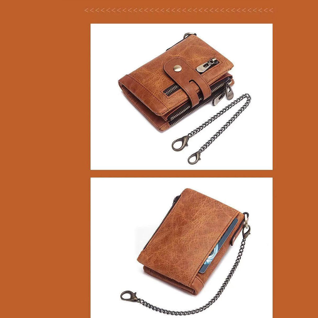 Mens Wallet Cowhide Leather Wallet Credit Card Holder RFID Bifold Brown