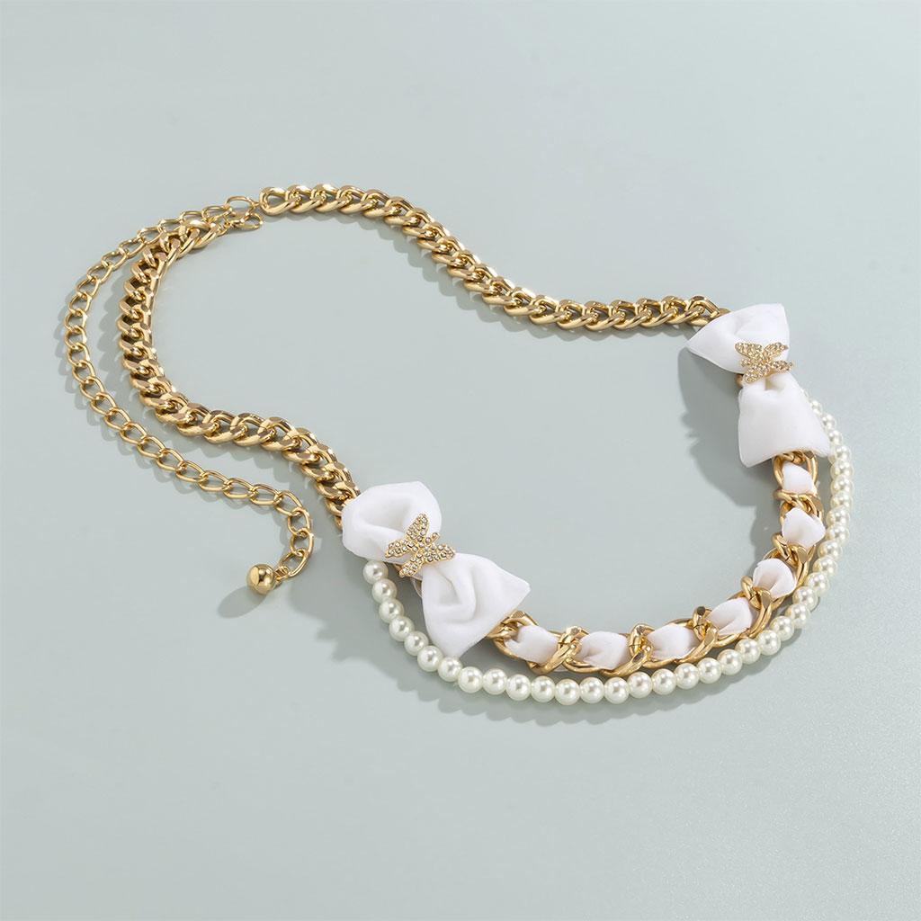Trendy Alloy Waist Chain Velvet Bow Body Chain Metal Link for Jeans Dress Gold White