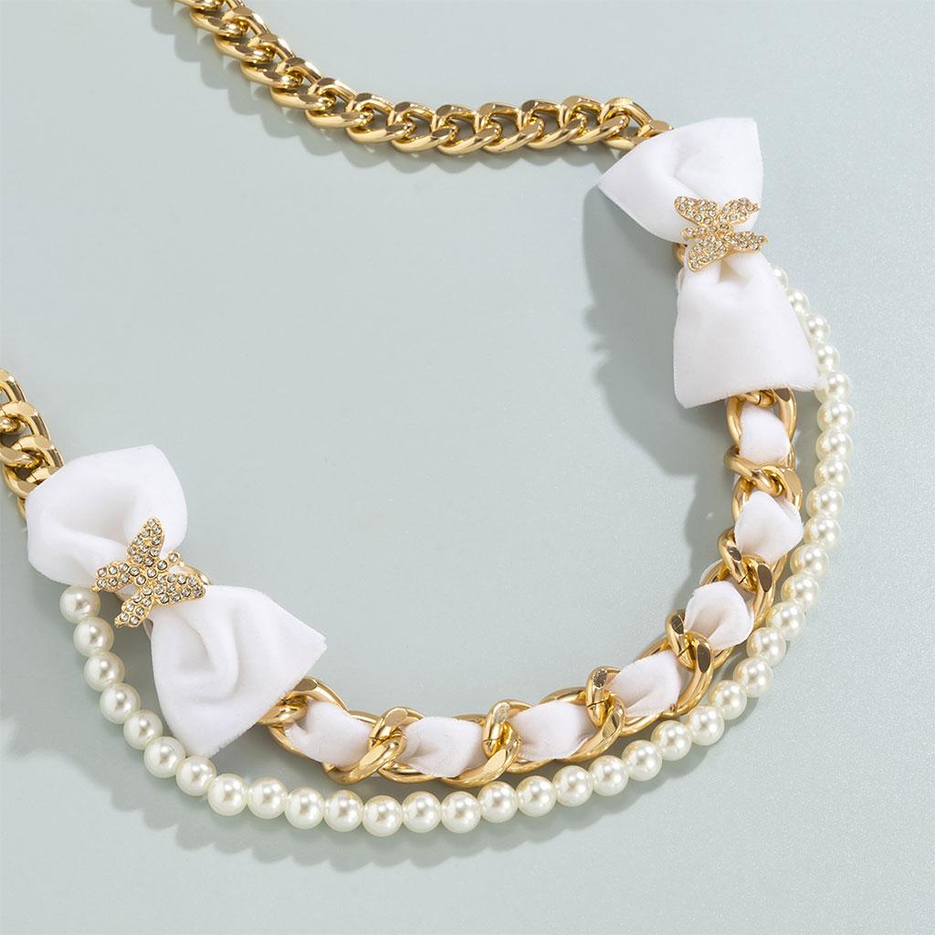 Trendy Alloy Waist Chain Velvet Bow Body Chain Metal Link for Jeans Dress Gold White