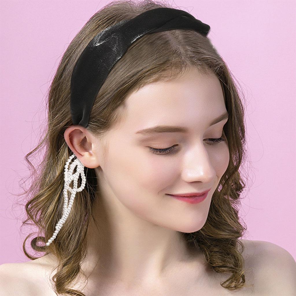 Women Tassel Earring Hairband Sweet Headdress Pendant for Female Girls Black
