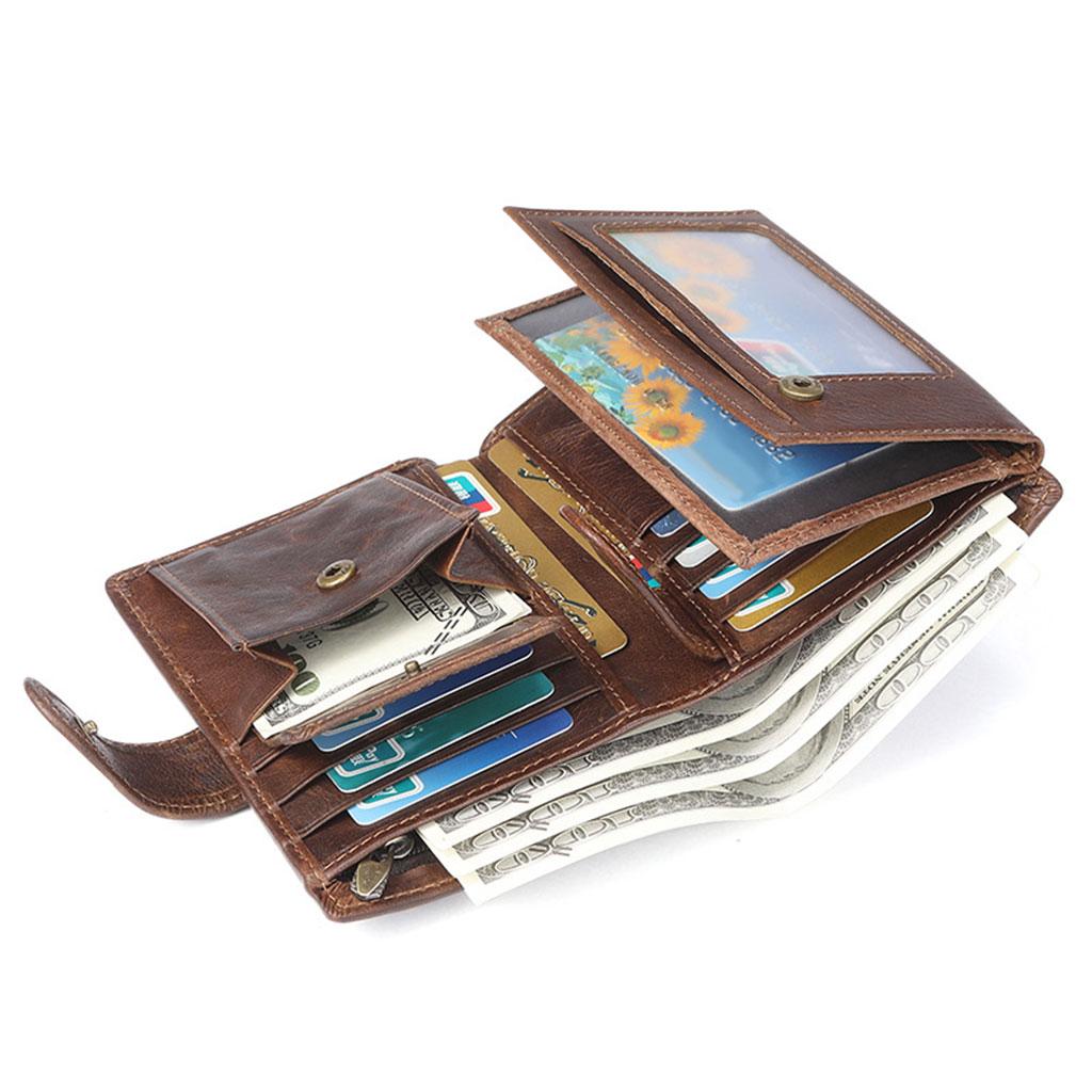 Trifold Wallet Zip Coin Pocket Purse Zip Minimalist Mens coffee
