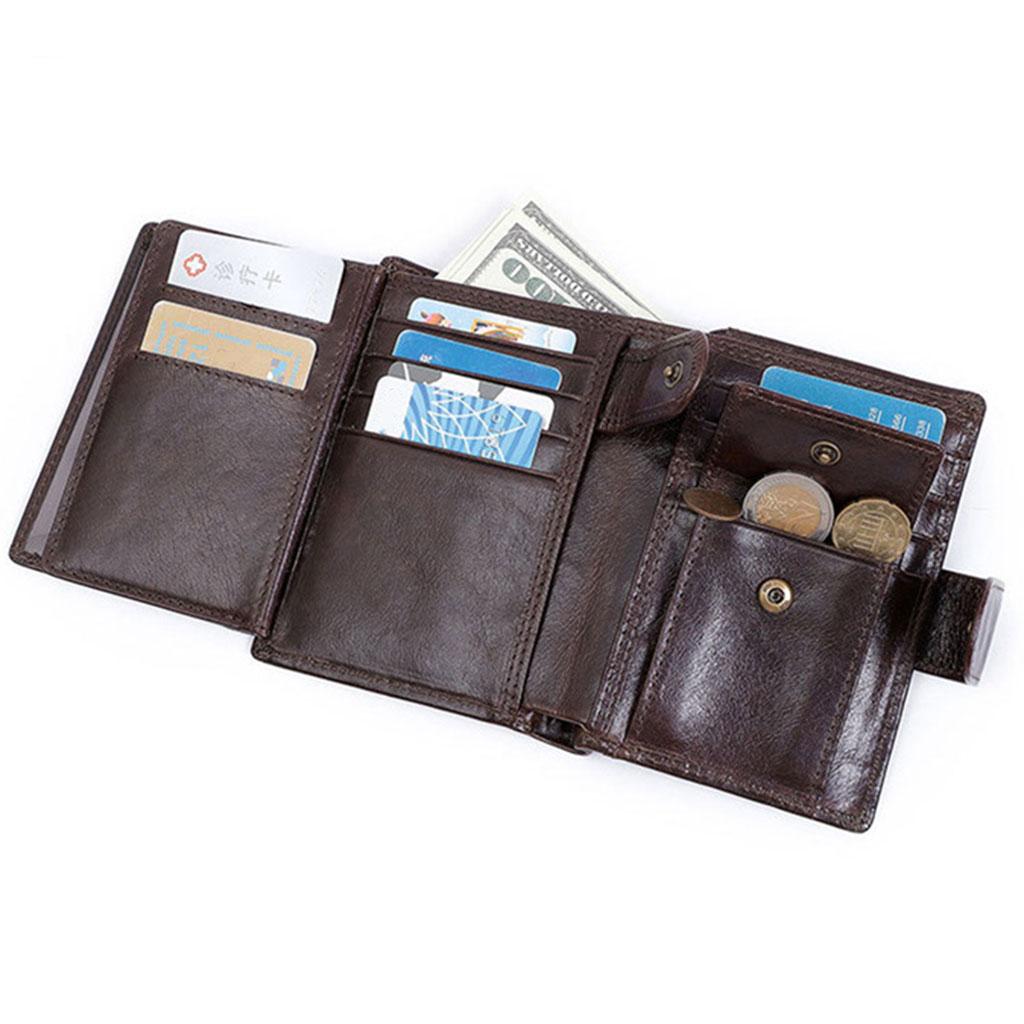 Trifold Wallet Zip Coin Pocket Purse Zip Minimalist Mens Brown oil wax