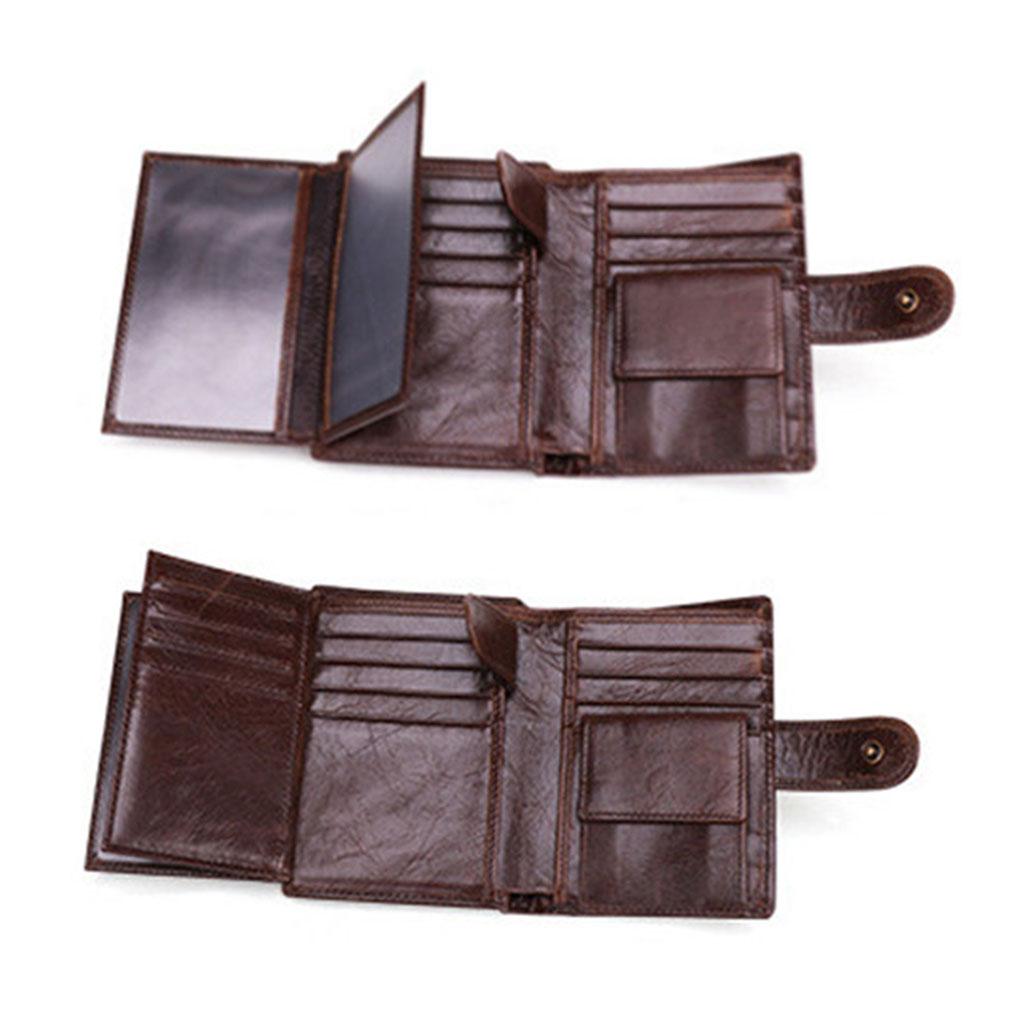 Trifold Wallet Zip Coin Pocket Purse Zip Minimalist Mens Brown oil wax