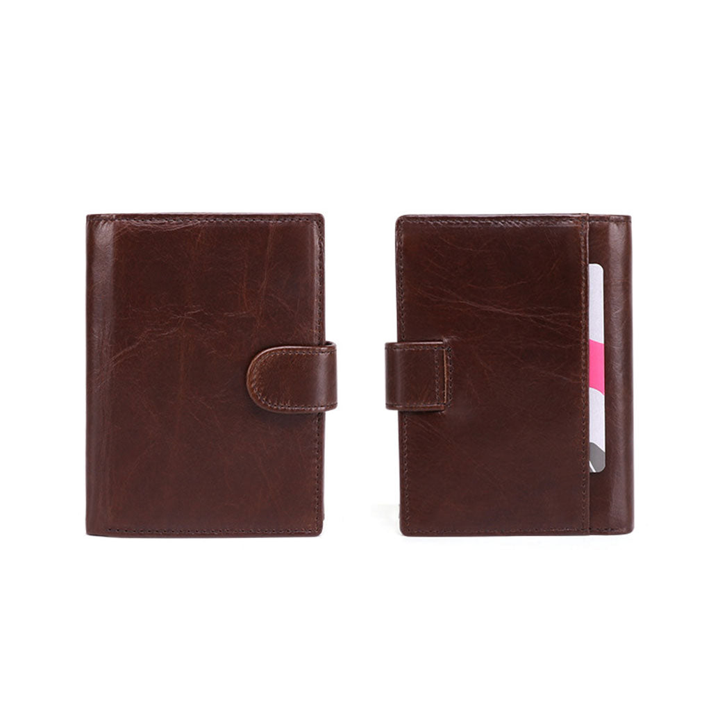 Trifold Wallet Zip Coin Pocket Purse Zip Minimalist Mens Brown oil wax