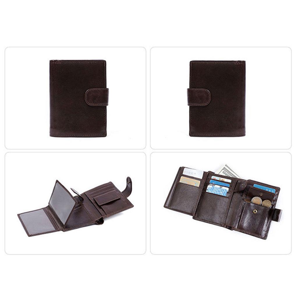 Trifold Wallet Zip Coin Pocket Purse Zip Minimalist Mens Brown oil wax