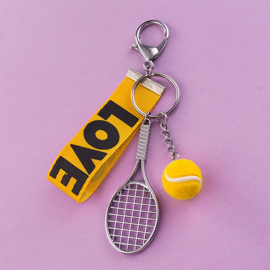 Tennis Racket Keychain Novelty Fashionable for Tennis Lovers Players Yellow