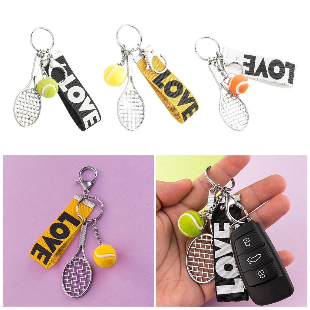 Tennis Racket Keychain Novelty Fashionable for Tennis Lovers Players Yellow