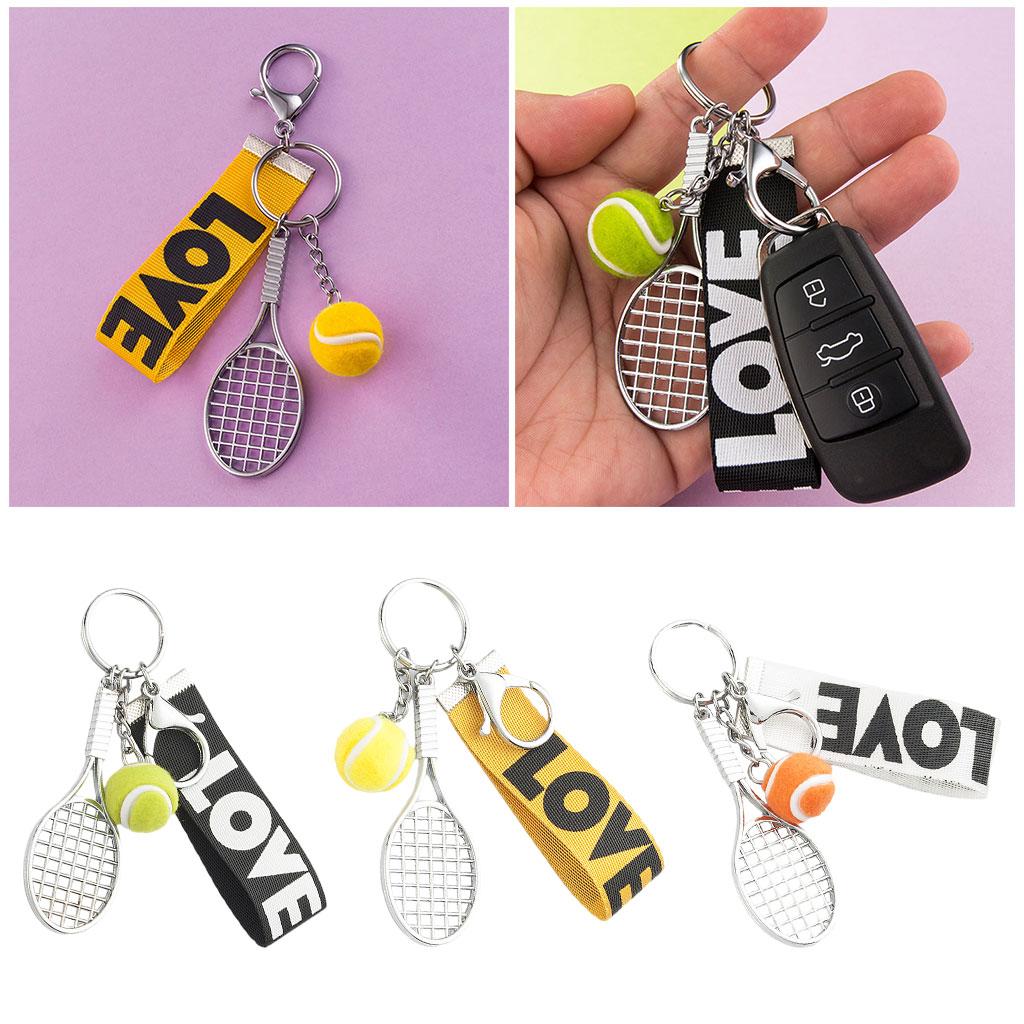 Tennis Racket Keychain Novelty Fashionable for Tennis Lovers Players Yellow