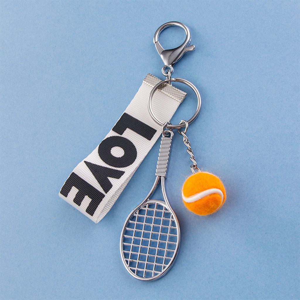 Tennis Racket Keychain Novelty Fashionable for Tennis Lovers Players Orange