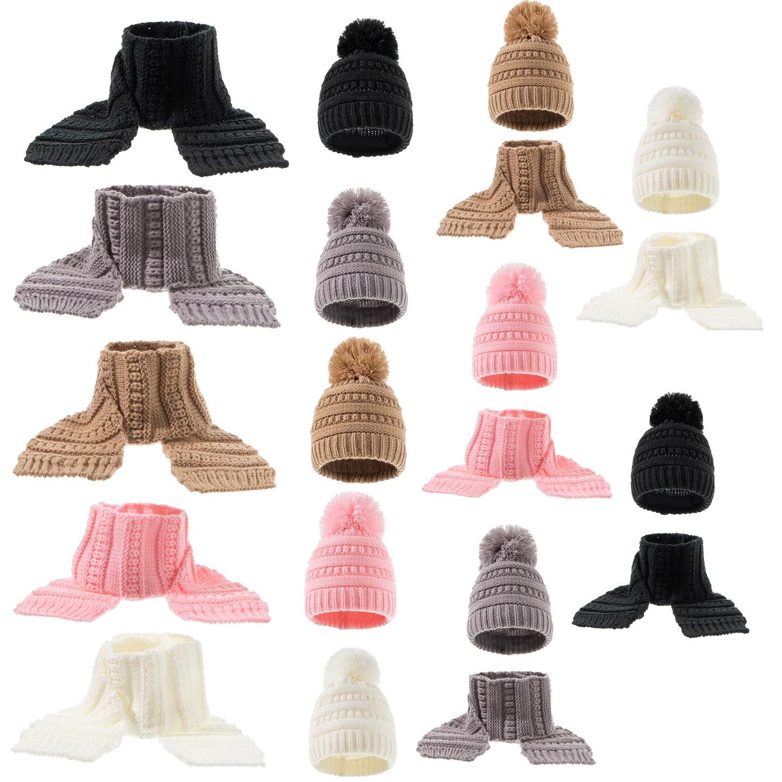 2Pcs Baby Winter Warm Hat Kids Knit Beanie Scarf Set Windproof Black 2PCS