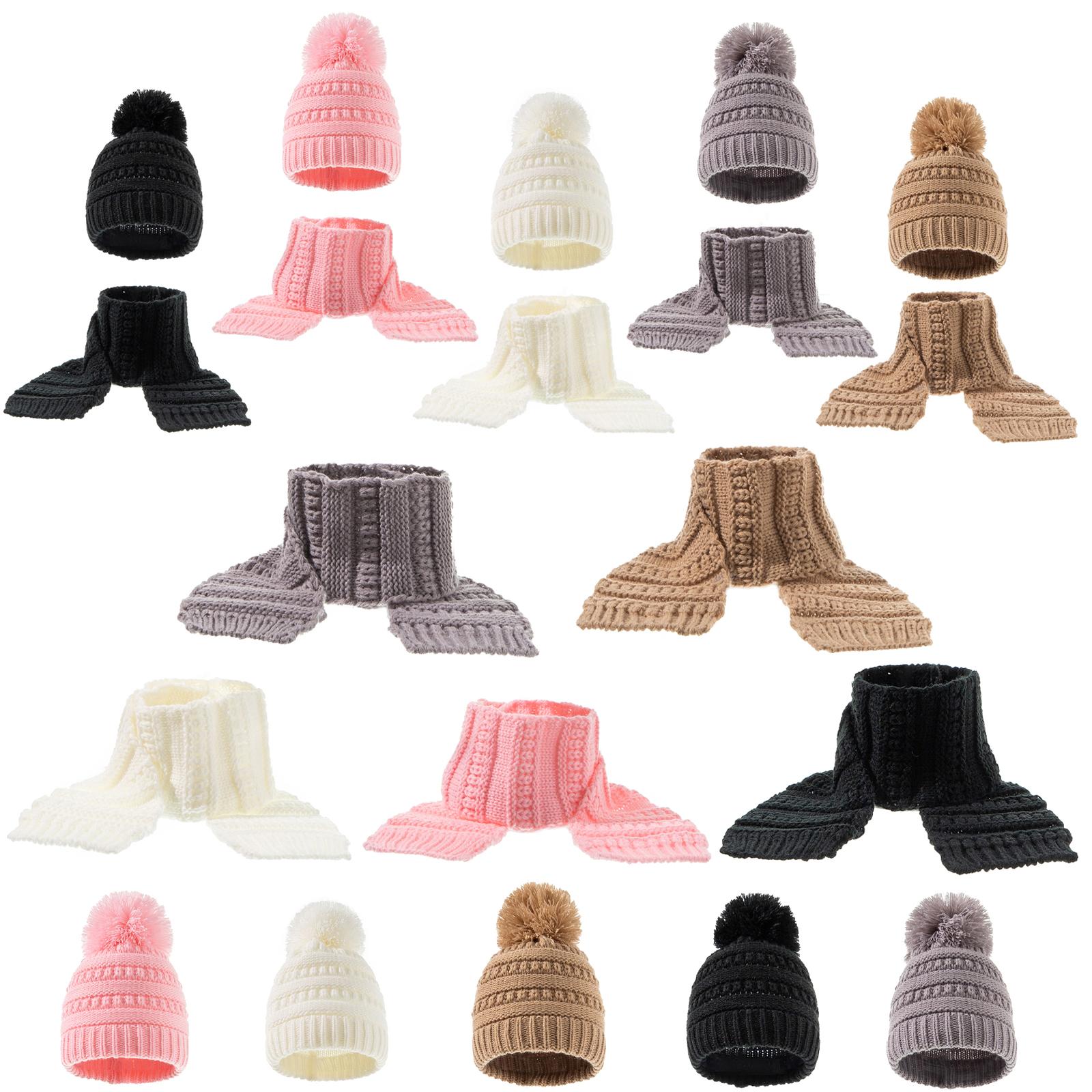 2Pcs Baby Winter Warm Hat Kids Knit Beanie Scarf Set Windproof Black 2PCS