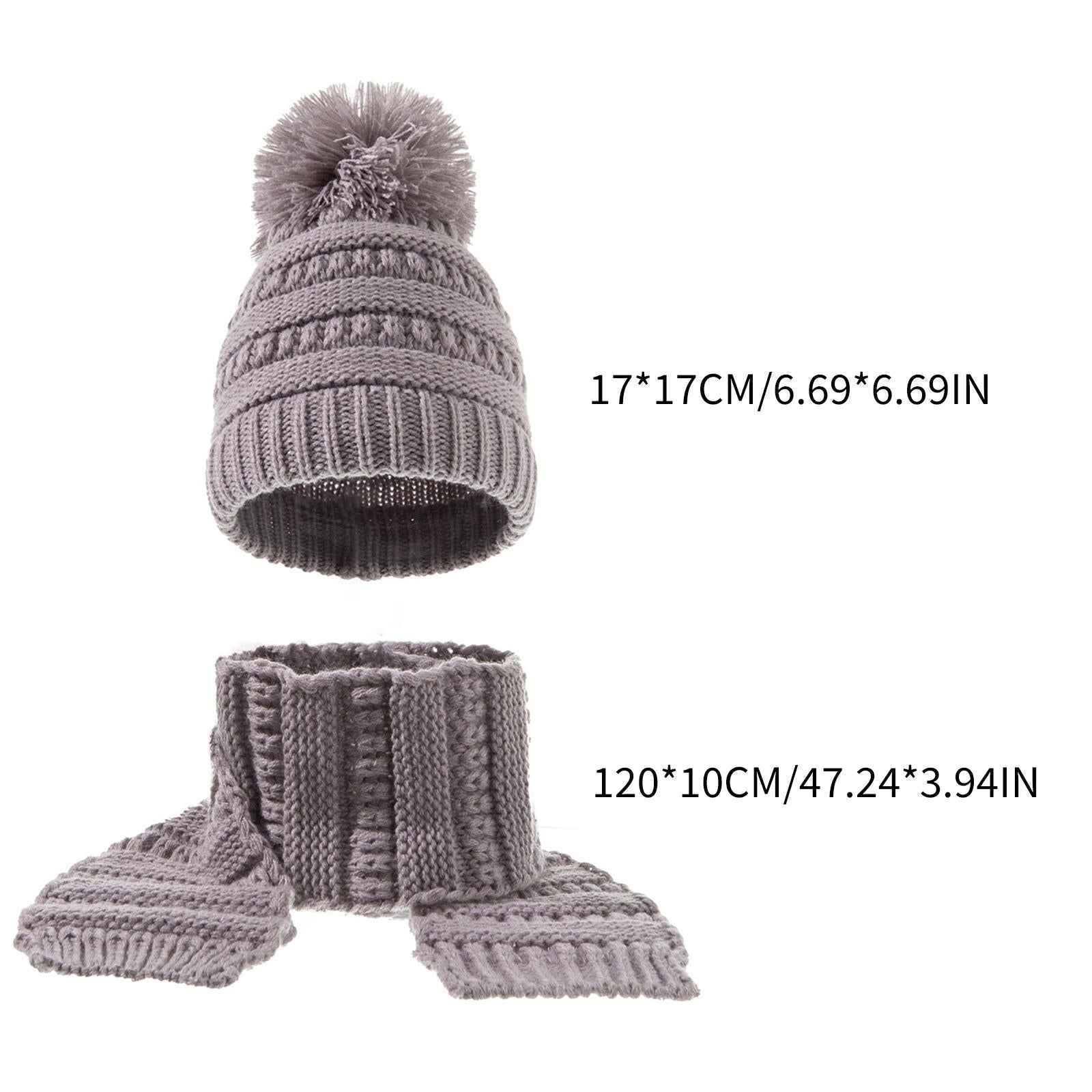2Pcs Baby Winter Warm Hat Kids Knit Beanie Scarf Set Windproof Gray 2PCS