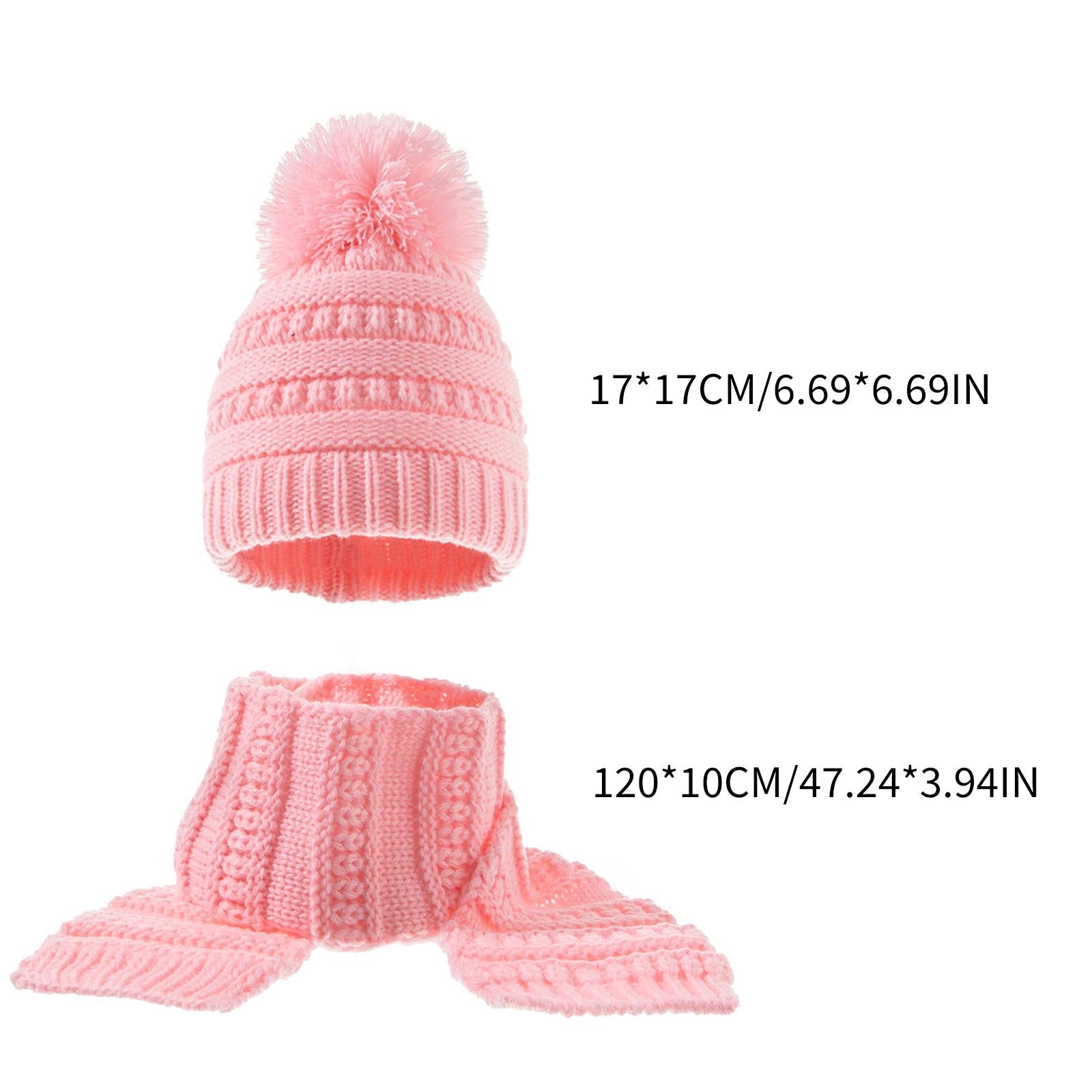 2Pcs Baby Winter Warm Hat Kids Knit Beanie Scarf Set Windproof Pink 2PCS