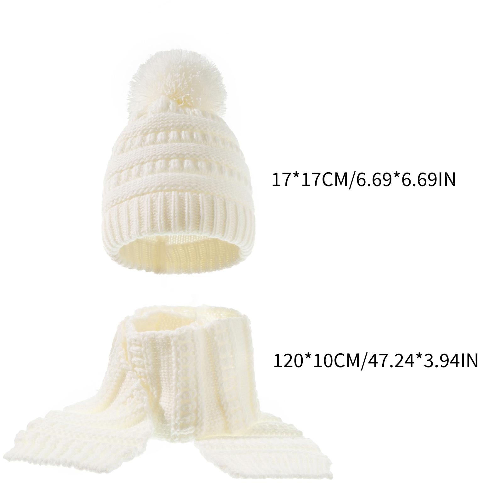 2Pcs Baby Winter Warm Hat Kids Knit Beanie Scarf Set Windproof White 2PCS