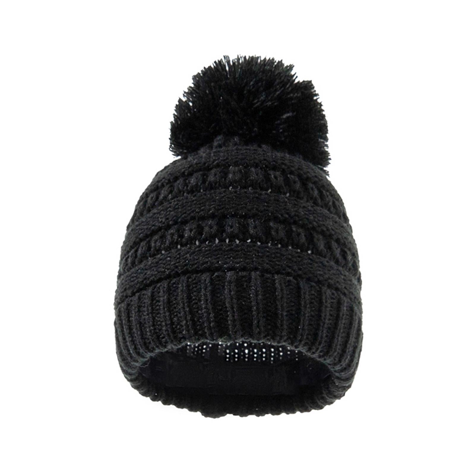 2Pcs Baby Winter Warm Hat Kids Knit Beanie Scarf Set Windproof Black Hat
