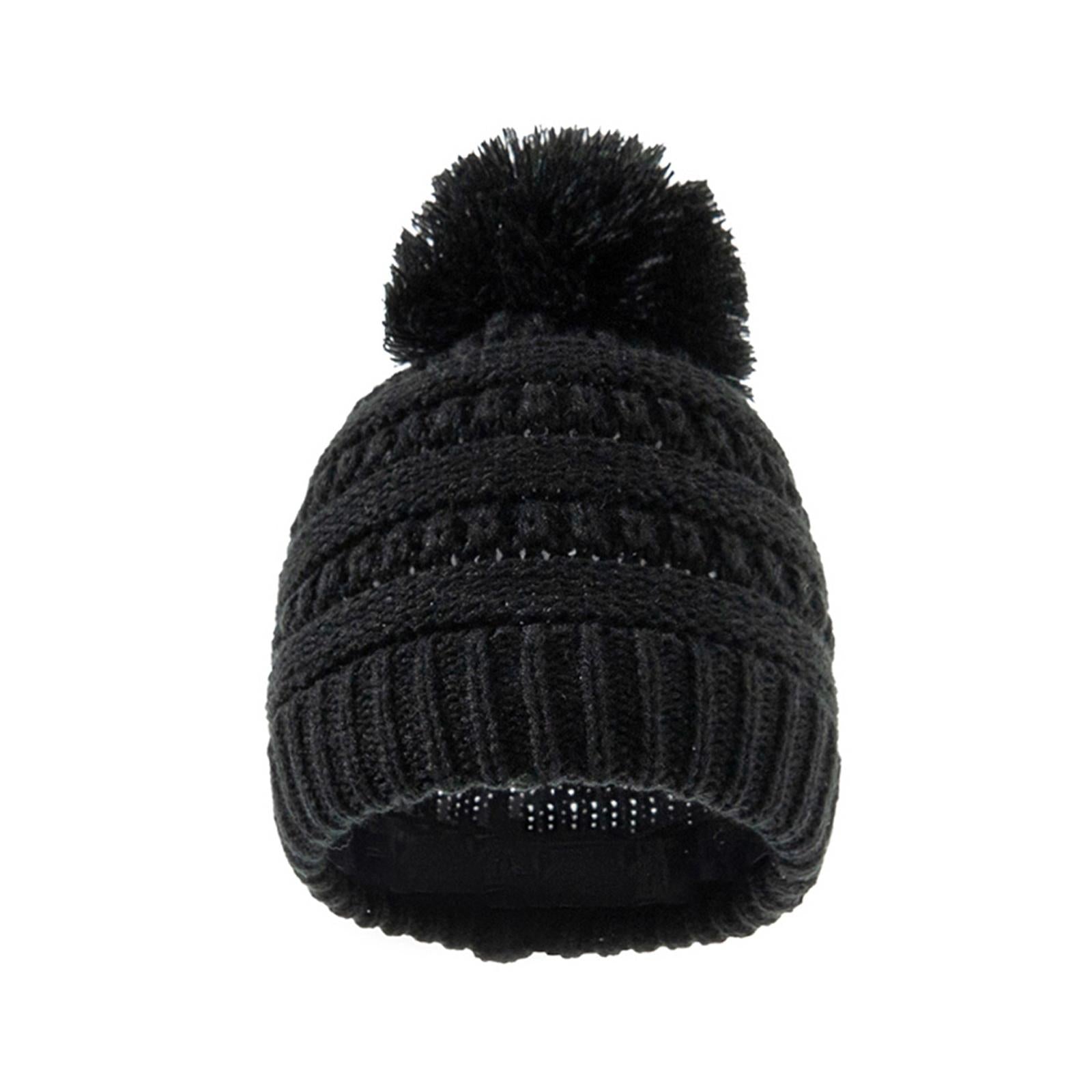 2Pcs Baby Winter Warm Hat Kids Knit Beanie Scarf Set Windproof Black Hat